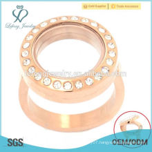Rose gold floating locket custom made stainless steel rings, round crystal rings, rings jewelry